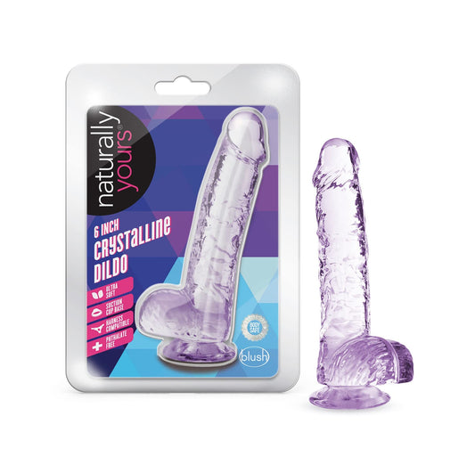 Blush Novelties 6 Inch Crystalline Dildo Suction Cup Harness Compatible Realistic Lifelike Hand Sculpted Sex Toy for Men Women Couples