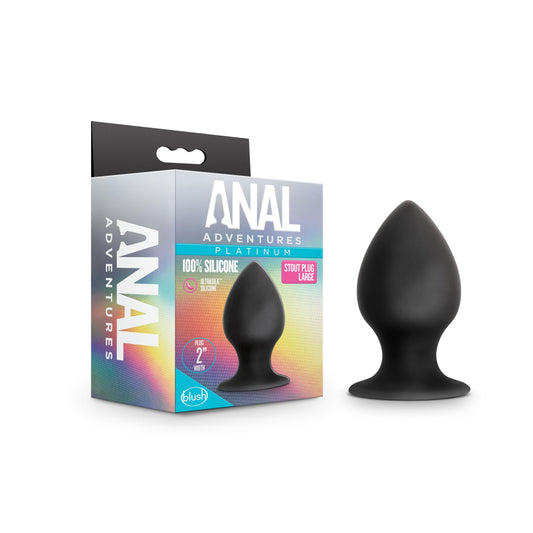 Blush Novelties Anal Adventures Platinum Ultrasilk Silicone Stout Butt Plug - 3 1/4 Inch Large Easy to Clean Smooth Satin Finish Adult Toy - Suction Cup Base - Sex Toys for Women Men Couples - Black
