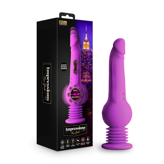 Blush Impressions 9.75” Vibrating & Thumping G-Spot Platinum Silicone Dildo - Gen 2 Gyro-Quake Thrusting Cock, 3 Thumping Speeds, 9 Vibrations - IPX7, Luxury Adult Sex Toy for Women - (Purple)