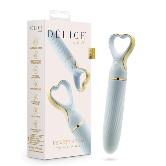 Blush Delice 5.5" Heartthrob Slim Silicone Clit Vibrator, UltraSilk Finish Quiet Vaginal Stimulator, Tapered Tip, Splashproof, USB, 10 Mode Intimate Massager Adult Sex Toy for Women & Couple - (Blue)