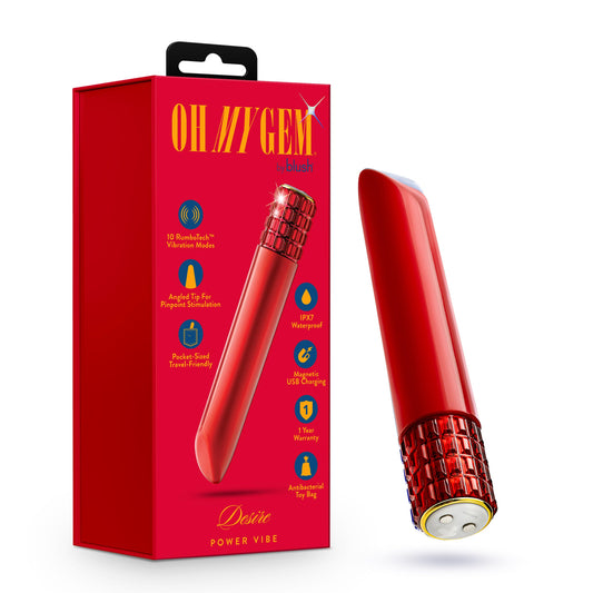 Blush Sex Toys - Oh My Gem Bold Power Vibe - Gem Base Bullet Vibrator - 5 Inch - 10 RumboTech Vibration Modes - Clitoral g-Spot Nipple Stimulator - Waterproof Mini Massager for Women & Couples - Red