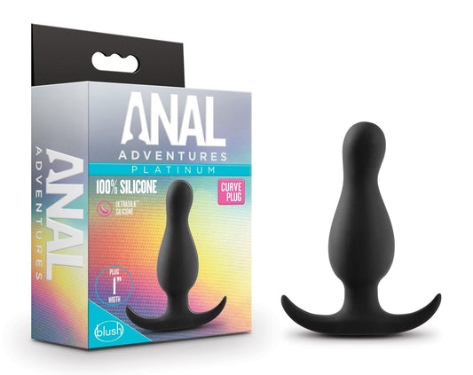 Blush Novelties Anal Adventures Platinum Curve Plug Silicone Prostate Plug - Design Keeps Product Securely in Place - Base for Safety, Comfort & Wearability - Beginners Satin Smooth Sex Toy