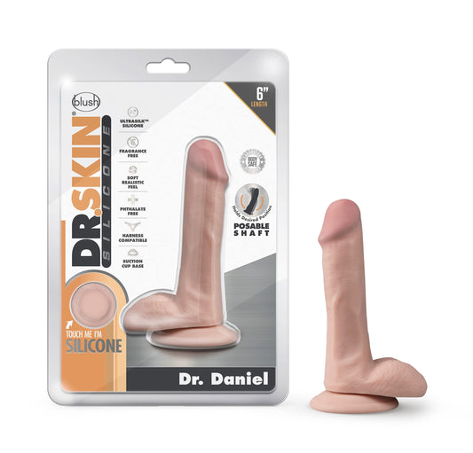 Blush Dr. Skin Adult Sex Toys - Dr. Daniel 6 Inch Silicone Dildo - Realistic Poseable Penis - Strong Suction Cup Harness Compatible - Soft, Flexible G?Spot & Anal Pleasure Toy for Women, Men & Couples