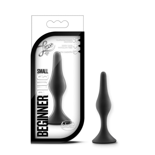 Blush Novelties, Luxe Beginner Silicone Butt Plug - Small Size - Soft, Tapered Heads - Satin Smooth Silicone Anal Trainer- Suction Cup Base - Pleasurable Adult Sex Toy for Women and Couples - Black