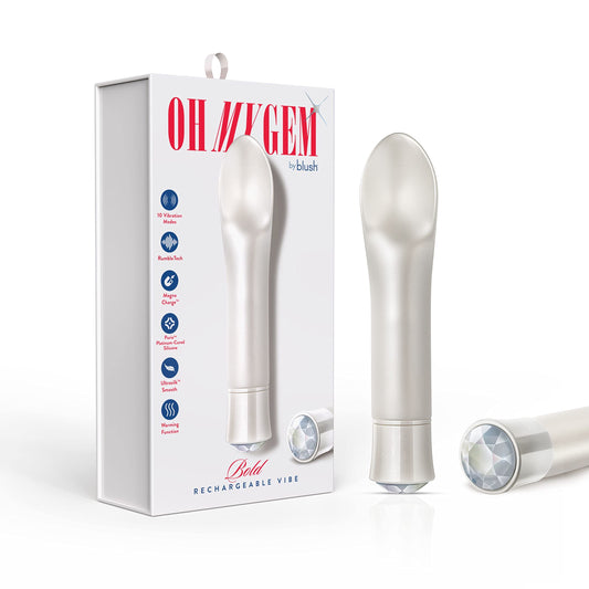 Blush Novelties Oh My Gem - Bold - 6.25Puria Silicone G-Spot Vibrator - 5 Speeds & 5 Unique Vibrating Modes with Warming Function - USB Rechargeable with Cable Included - IPX7 Waterproof - Diamond