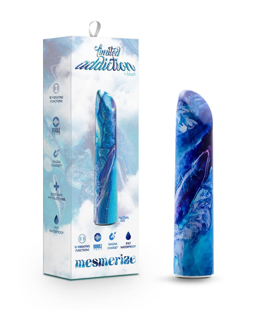 Blush 4" Limited Addiction Mesmerize Power Vibe Azure Vibrator, RumboTech 10 Powerful Rumbly Vibes, Chargeable, IPX7, Satin Smooth Multi-Speed Vaginal & Nipple Play Adult Sex Toy for Women & Couples