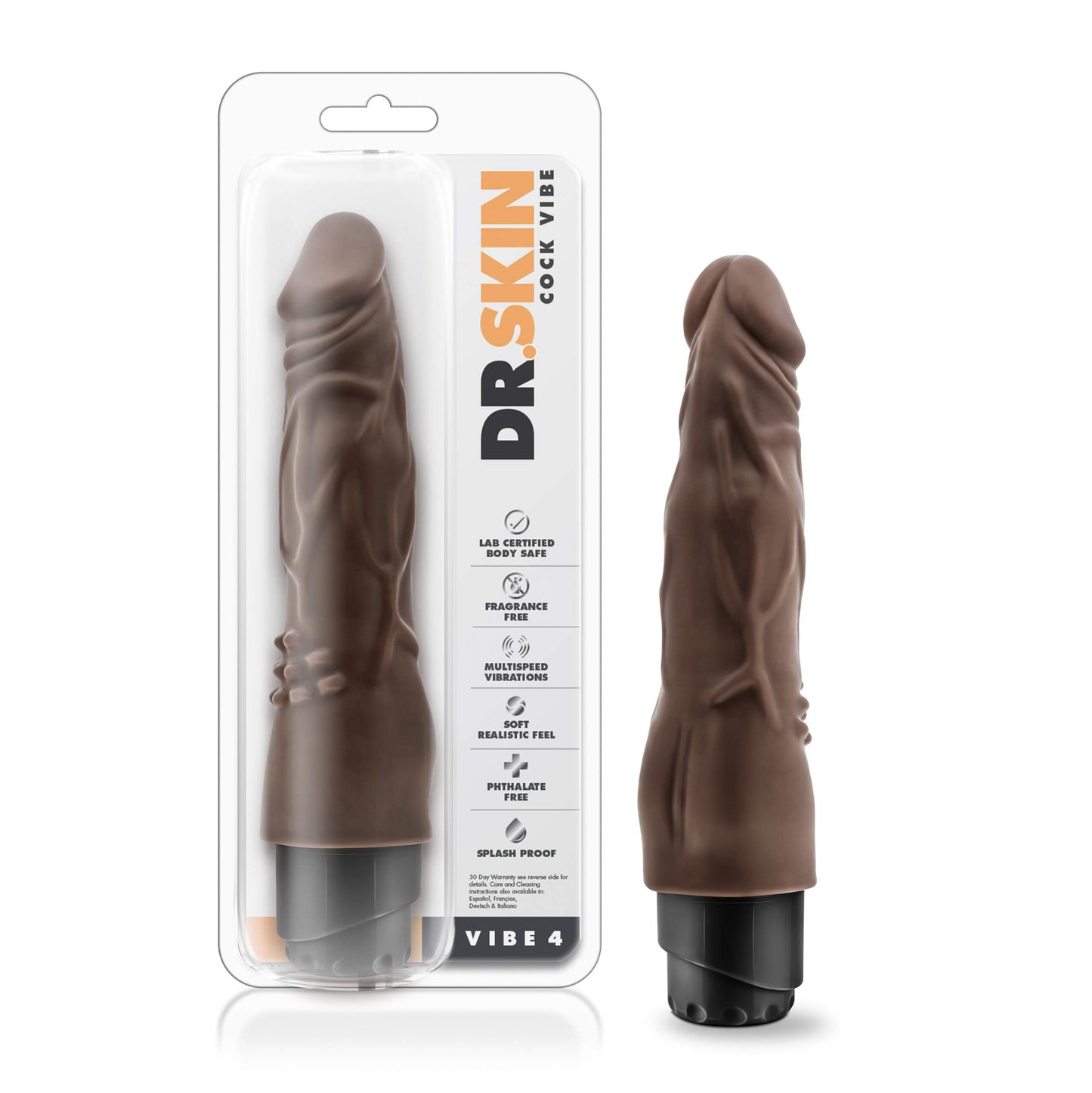 Blush Dr. Skin Cock Vibe #4 Realistic 8" Vibrating Dildo w/Clitoral Nubs - FlexiShaft Tech, Multi-Speed - Body Safe PVC, Anal & Vaginal Stimulator Adult Sex Toy Penis for Women & Couples -(Chocolate)