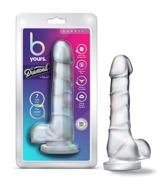 Blush Novelties - Blush B Yours Diamond Quartz - Lifelike Realistic Dildo - Powerful Suction Cup for Hands Free and - Clear to Watch During Play - Curved for G Spot Stimulation - Sex Toy for Him Her