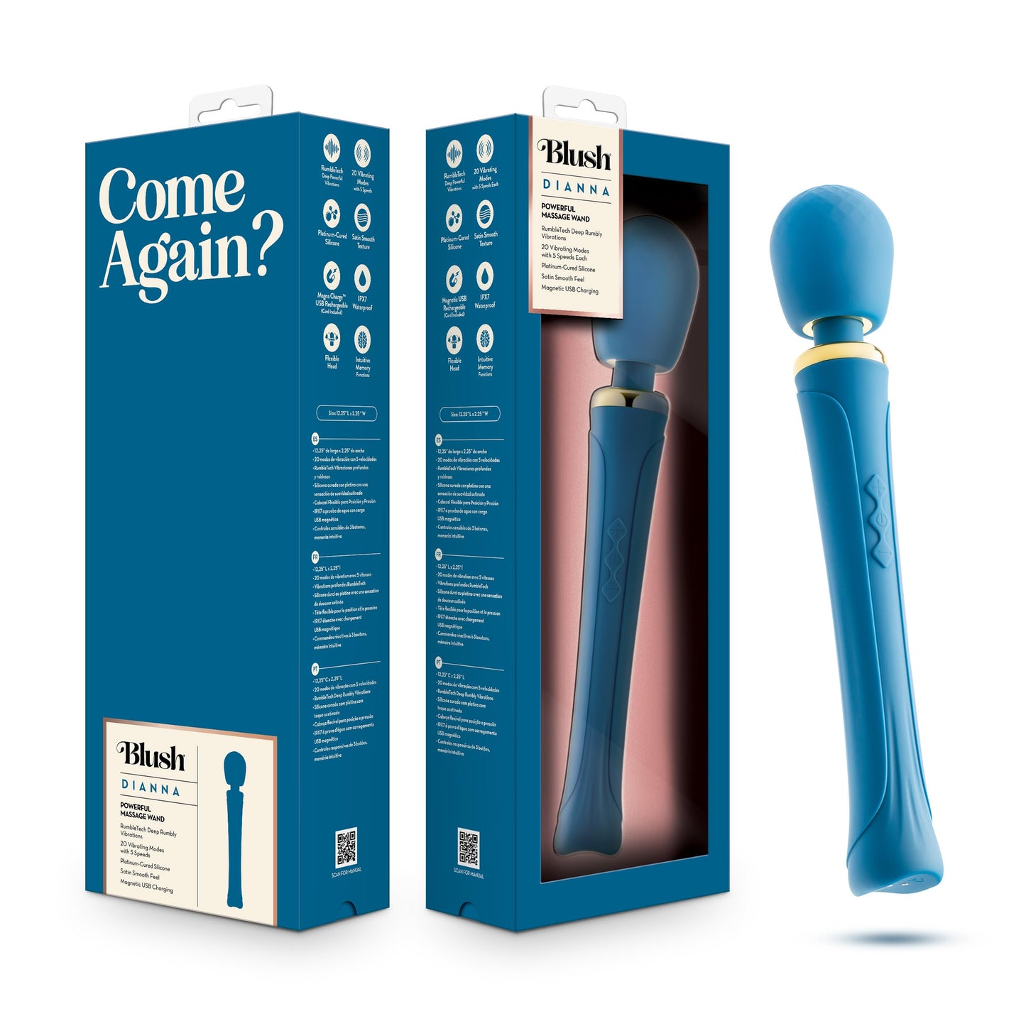 Blush Dianna 12.25" Full Body Wand Massager, 20 RumboTech Vibration Modes - Flexible Head, IPX7 - Platinum Silicone Vibrator for Clit, Nipple, Back & Muscle Massage - Adult Sex Toy for Queens - (Teal)