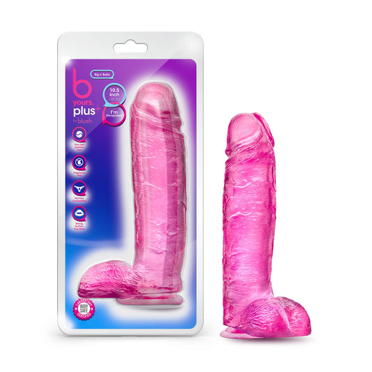 Blush 10.5" B Yours Plus Big N’ Bulky Realistic Dildo w/Balls, Ultrasoft Fantasy Play Penis, Suction Base, O-Ring Compatible, TPE, Anal & Vaginal Thick Cock Adult Sex Toy Female Men Couples - Pink
