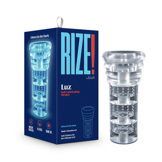 Blush Novelties Rize: Luz - 6 inch Open Ended Self Lubricating Male Masturbator - Glows in The Dark - Pleasure Pocket Size - Realistic Feel Stroker - Adult Sex Toy for Men - Discreet Shipping