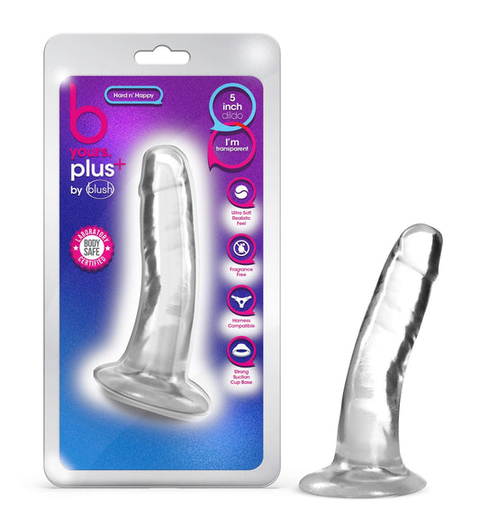 Blush Novelties B Yours Plus Hard n' Happy Suction Cup Harness Compatible Transparent Tapered Head Sex Toy for Adults Men Women