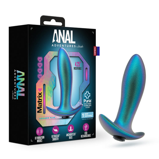 Blush Novelties Anal Adventures Matrix - Voyager Vibrating Anal Plug with AnchorTechT Base - 10 Vibration Modes - Puria® Platinum Cured Silicone - UltraSilk® Satin Smooth - Sex Toy - Neptune Teal