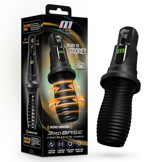 Blush M for Men 3rd Base 360° Rotating Vibrating Oral Masturbator 10" Lifelike Tongue Sleeve - Automatic Reverse Motion, USB Rechargeable - Blowjob, Cock Sucking Sex Toy for Men - (Black)