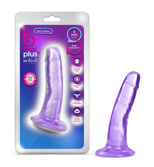 Blush Novelties B Yours Plus Hard n' Happy Suction Cup Harness Compatible Transparent Purple Tapered Head Sex Toy for Adults Men Women