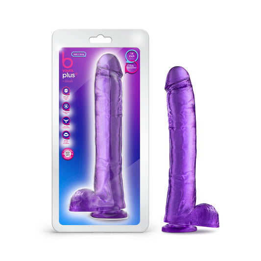 Blush 14" B Yours Plus Hefty n’ Hung Realistic Dildo, 2.5" Wide Thick Soft Lifelike Cock w/Balls, Strong Suction Cup, Strap-On Vagina & Pegging Roleplay Adult Sex Toy for Women, Men, Couples - Purple