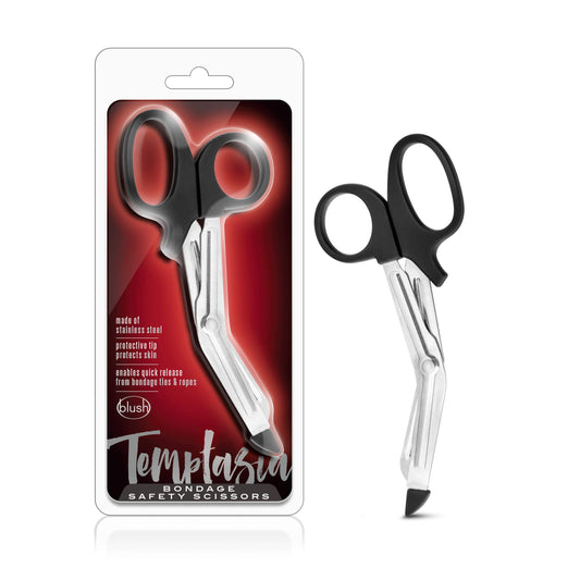 Blush Novelties Temptasia BDSM 6.5 inch Curved Stainless Steel Safety Bandage Scissors - First Aid EMT Trauma Surgical Shears - Cuts Bondage Tape and Rope