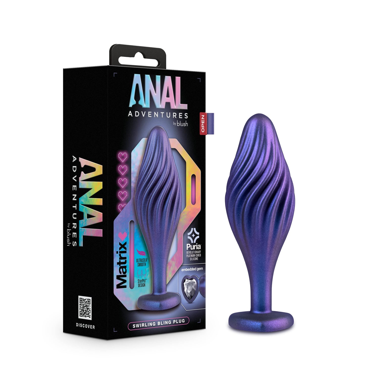 Blush Novelties Anal Adventures Matrix Morpheus Silicone Anal Plug - Textured Swirled Bling Buttplug - Stayput Comfort for Safety - Satin Smooth Texture Ultrasilk - Tapered Head - Sex Toy Couples