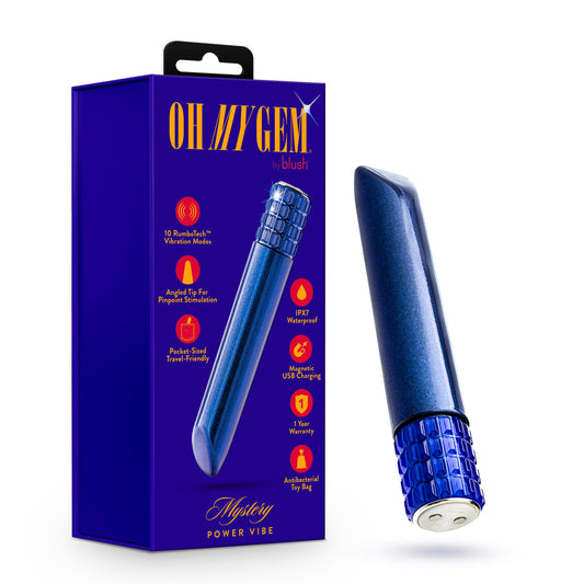 Blush Oh My Gem Mystery 5" Slim Clit, Nipple, Vaginal Vibrator, Sapphire Gem Base - 10 RumboTech Vibe, Waterproof, USB Charge, Pocket-Sized Intimate Zone Stimulator - Adult Sex Toy for Women - (Blue)