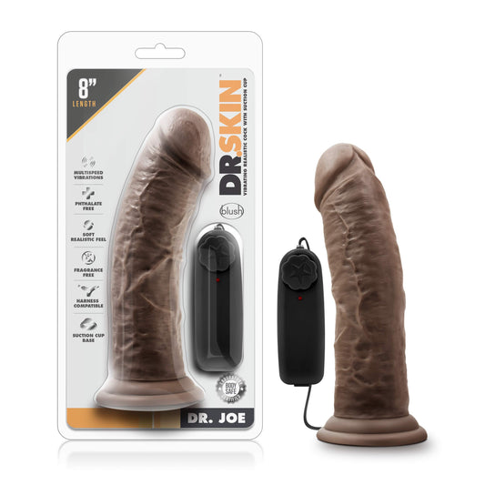 Blush Novelties Dr. Skin 8 Inch Realistic Vibrating Dildo with Suction Cup, Sex Toy for Women, Sex Toy for Adults, Chocolate