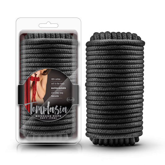 Blush Temptasia Black Bondage Rope - 32 Feet No-Slip Shibari Rope of 100% Cotton Soft BDSM Bonds - Easy to Clean Machine Washable -Thick Sturdy for Heavy Duty Binding - Kinky Adult Sex Toys for Couple