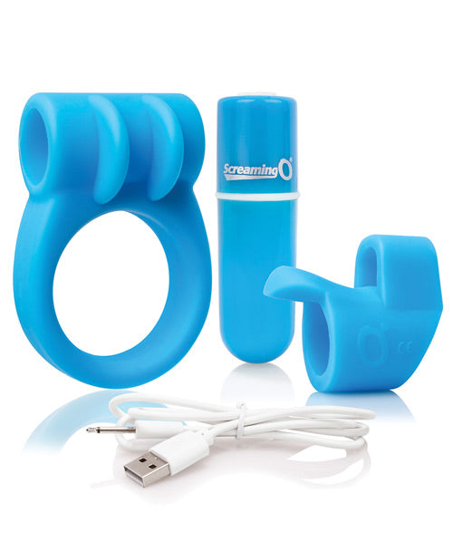 Screaming O Charged Combo #1 W/C Ring & Finger Sleeve Blue