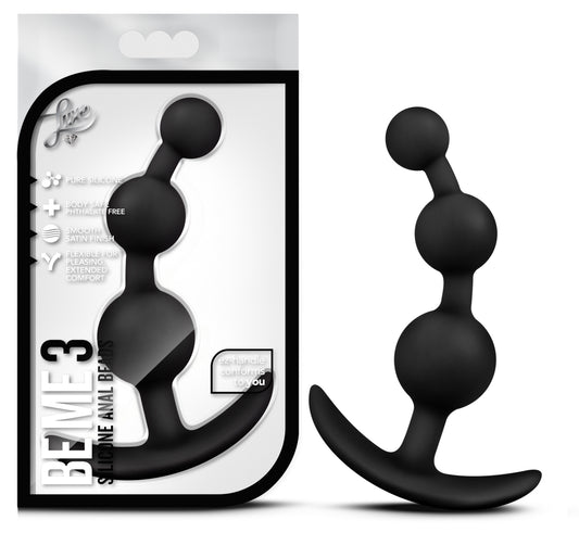 Blush Luxe 5.25" Be Me 3 Silicone Beaded Butt Plug, Beginners Ultrasilk Satin Smooth Flexible Anal Trainer & Prostate Massager, EZ Handle, Body-Safe - Adult Sex Toy for Women, Men, Couples - (Black)