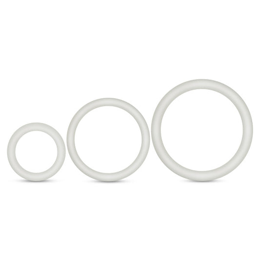 Blush Men Performance VS4 Penis Ring - Glow in The Dark Puria Silicone Cock Ring - Stretchy & Tough Erection Enhancing C-Rings - Various Widths - Pack of 3 Sizes Male Sexual Stimulation Device - White