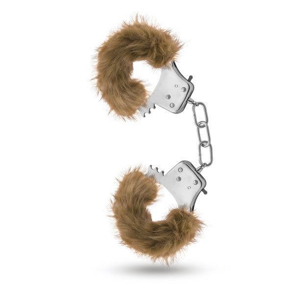 Blush Novelties Plush Fur Hand Cuffs Wrist Restraints for Role Play and Bondage Kinky Sex Toy for Couples, Brown