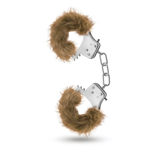 Blush Novelties Plush Fur Hand Cuffs Wrist Restraints for Role Play and Bondage Kinky Sex Toy for Couples, Brown