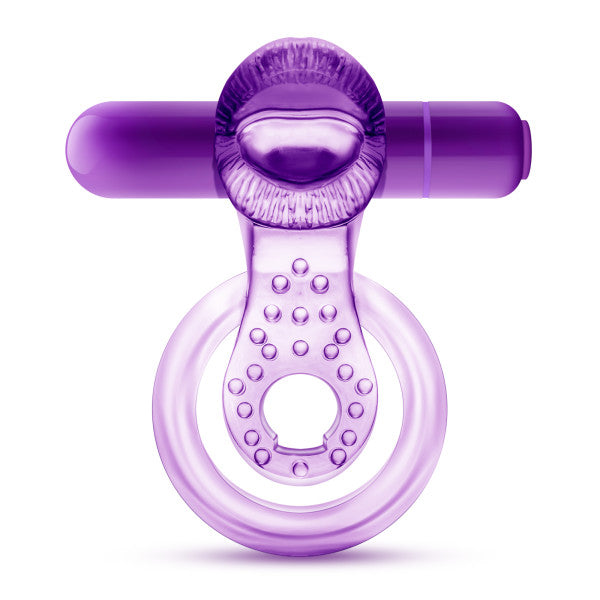 PLAY WITH ME LICK IT VIBRATING DOUBLE STRAP COCKRING PURPLE