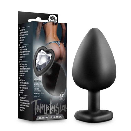Blush Silicone Anal Plug With Faux Diamond Large(black)
