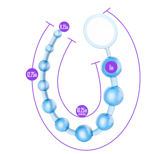 Blush Novelties Basic Beads - 12 Inch Non Porous Body Safe Anal Beads - Smooth and Seamless - Graduated Beads Up to 1" Maximum Width - Beginners Anal Play Sex Toys for Women Couples - Clear Blue