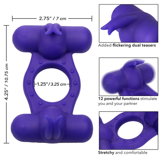 CalExotics Silicone Rechargeable Triple Orgasm Enhancer Cock Ring Vibrator for Men - SE-1843-50-3