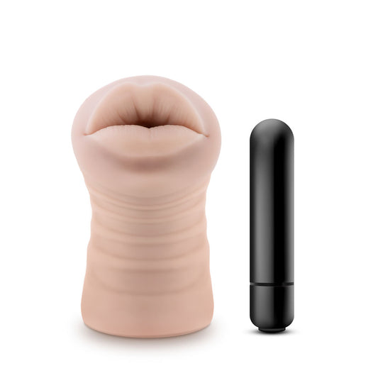 Blush Novelties M for Men Angie - 5" Vibrating Ultra Soft Realistic X5 Plus Ribbed Masturbator Stroker - Tight and Fits You Like A Glove - Open Ended - Hand Held Male Masturbation Sex Toy
