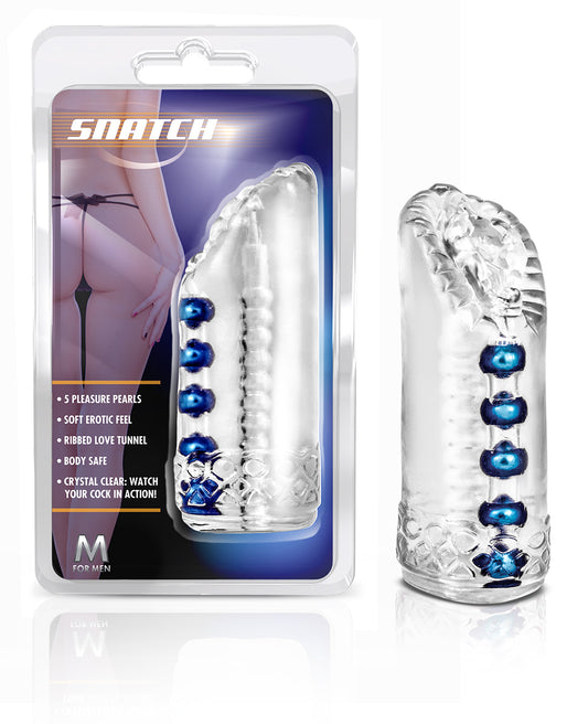 Blush M for Men 5.5" Snatch Clear Stroker Masturbator - Realistic Soft X5 Plus Lifelike Pussy - Textured Ribbed Canal w/ 5 Shaft Pleasure Beads, Stretchy Open End Pocket Design - Adult Sex Toy for Men