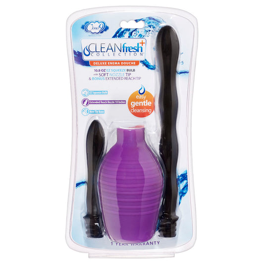 Cloud 9 Novelties Deluxe Anal or Vaginal Enema Douche Kit with Ez Squeeze Bulb with Soft Nozzle Tip & Bonus Extended Comfort Nozzle, Black/Purple