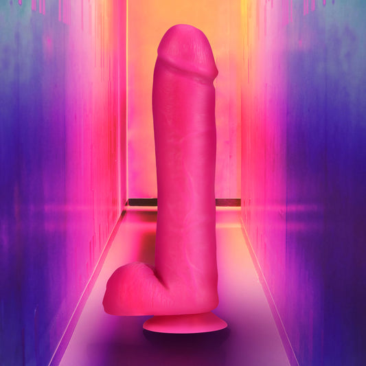 Blush Neo Elite 11.5" Realistic Silicone Dildo, UltraSilk Sensa Feel Lifelike Veiny Cock - Suction Cup, Harness Compatible Dual Density Tapered Head Adult Sex Toy for Women, Men, Couples - (Neon Pink)