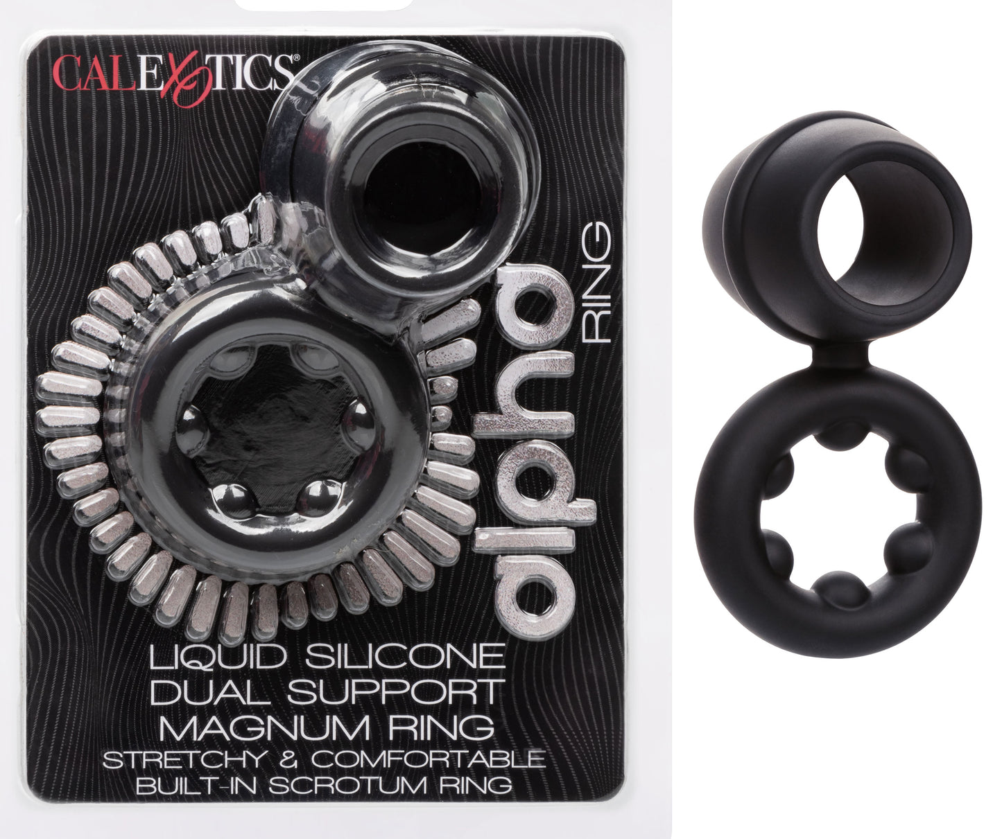 CalExotics Alpha Liquid Silicone Dual Magnum Ring – Male Enhancement Dual Support Ring Silicone Sex Toys for Men – Black