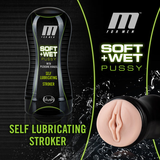 Blush M for Men 7" Soft & Wet Self Lubricating Butt Pussy Stroker w/Pleasure Ridges - PerfectFlo Realistic Masturbator Cup Mimic Ultra Soft Real Skin, Open Ended - Adult Sex Toys for Men - (Vanilla)