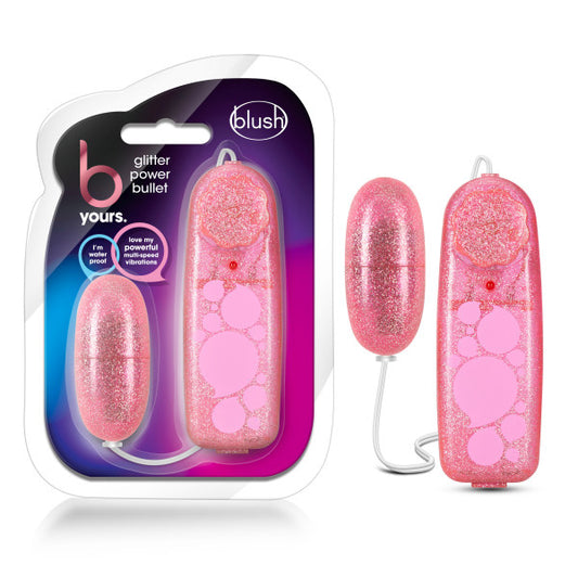 Blush B Yours 2.25" Glitter Power Vibrating Pink Bullet Egg for Women - Remote Control, Multi-Speed Vibrations, IPX7 Waterproof, Couples Caress Nipple, Clit & Vaginal Small Stimulator Adult Sex Toy