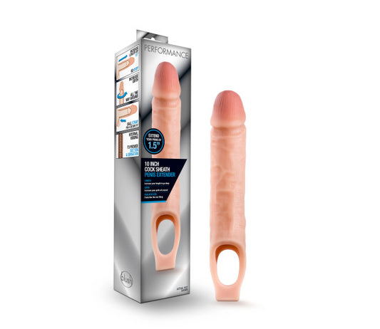 Blush Novelties, Performance - Ultra Soft X5 Plus 10 Inch Penis Sheath Extender - Extend Your Penis 1.5" - Thicken Up to 2"- Realistic Textured Cock Sleeve - Girth Enhancer Sex Toy for Men - Beige