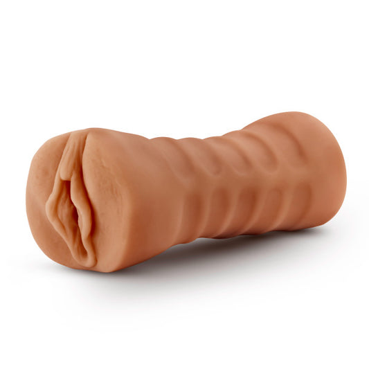 Blush Novelties M for Men by - Ultra Soft Realistic Vagina Masturbator Stroker - Single Speed Vibrating Bullet Included - Open Ended, Ribbed & Tight, Engulfs Your Penis - Pocket Sized Male Sex Toy