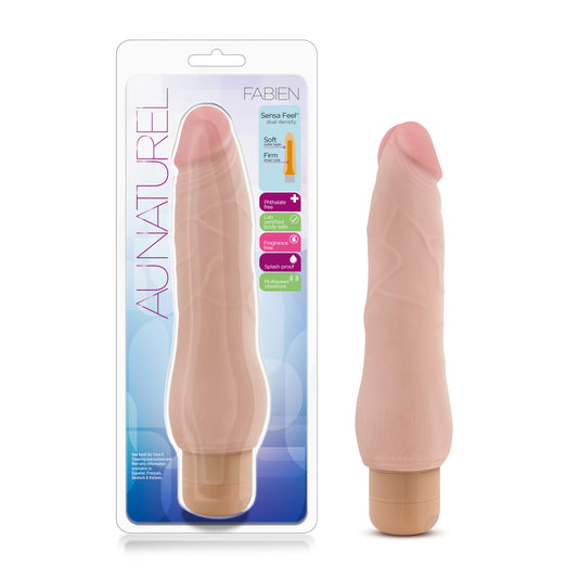 Blush Au Naturel 9" Fabien Vibrating Dildo for Women & Couples, Realistic Bendable Cock w/Dual Density Sensa Feel TPE, Powerful Vibrating Shaft, IPX7, Deep G-Spot Stimulation Adult Sex Toy - Beige
