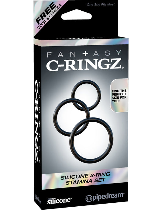 Pipedream Fantasy C-Ringz Silicone 3-Ring Stamina Set, Black, 1 Pound