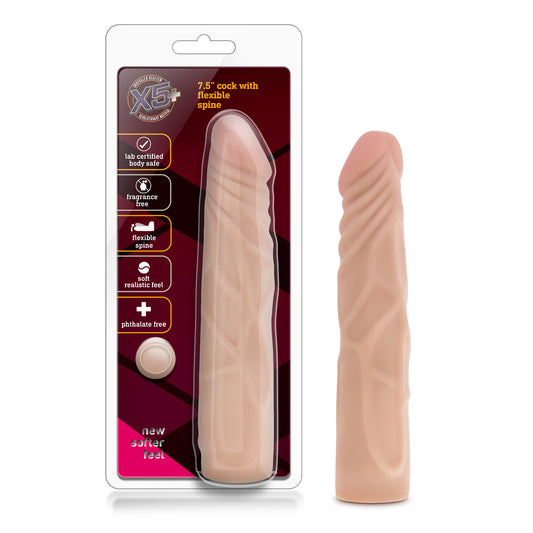 Blush Novelties X5 Plus Soft Realistic Feel Dildo - 7.5 Inch Length and 1.5 Inch Width - Poseable Bendable Flexible Spine to Work with Your Body Beautifully - Hand Sculpted - Sex Toy for Adults