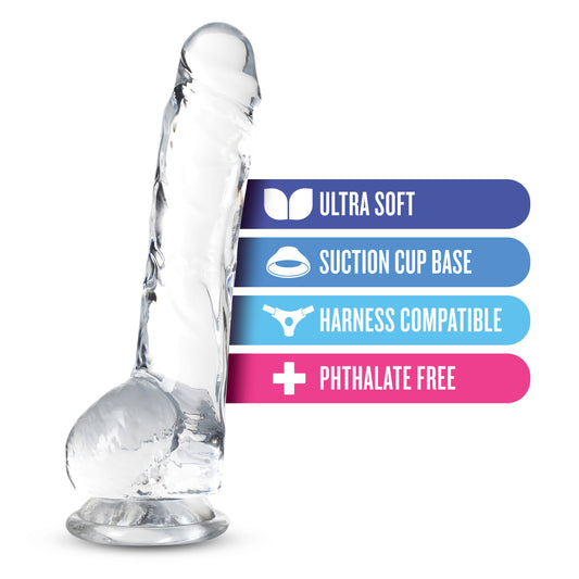 Blush Novelties Naturally Yours - 8 Inch Long Crystalline Dildo - 1.5Slim - StrapOn Compatible Sturdy Suction Cup for Hands Free Play - Realistic Lifelike Hand Sculpted Sex Toy
