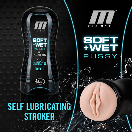 Blush M for Men 7" Soft & Wet Self-Lubricating Pussy Masturbator Cup w/Pleasure Orbs - Realistic Male Stroker, Open-Ended, Suction Control Mimic Blowjb Feel - Sex Toy Penis Sleeve for Men - (Vanilla)