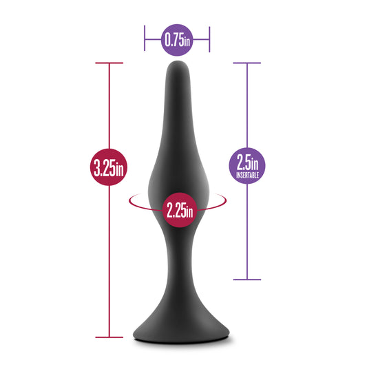 Blush Luxe Beginner Silicone Butt Plug - 3.25" Small Size Anal Plug - Soft, Tapered Heads - Satin Smooth Anal Trainer- Suction Cup Base - Pleasurable Adult Sex Toy for Women Men & Couples - Black
