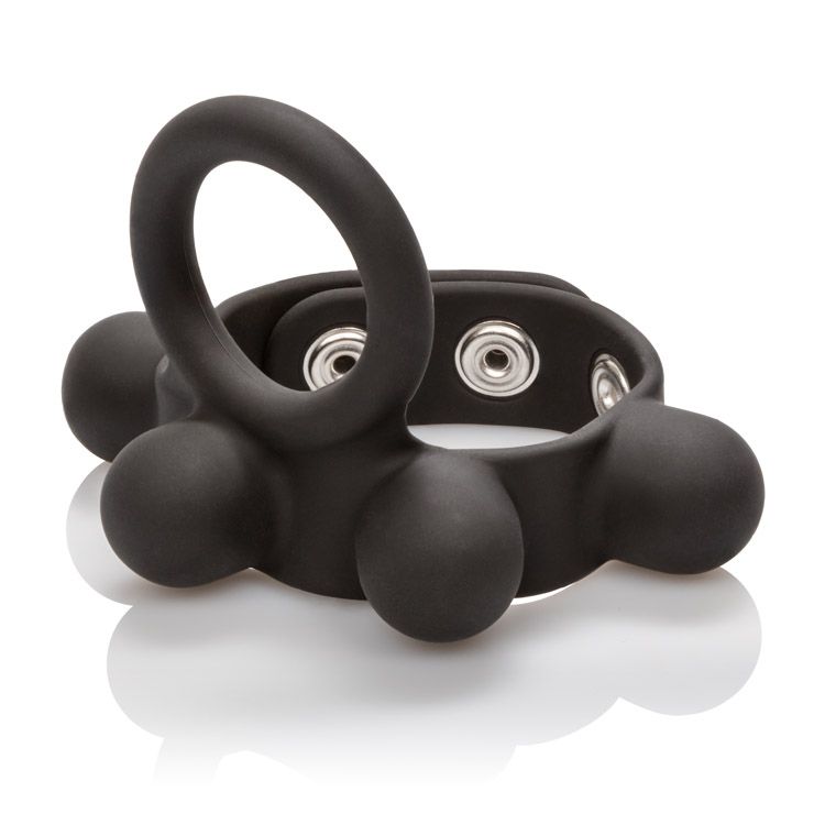 CalExotics Medium Weighted C-Ring Ball Stretcher Silicone with Fully Adjustable 3 Snap Design Erection Enhancer, Black (43056)